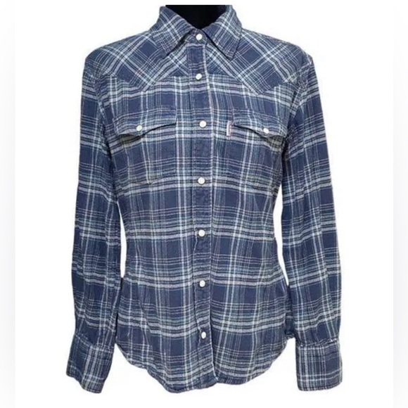 Carhartt Tops - Carhartt Plaid Flannel Blue Turquoise Pearl Snap Button Flannel Work Shirt Top M